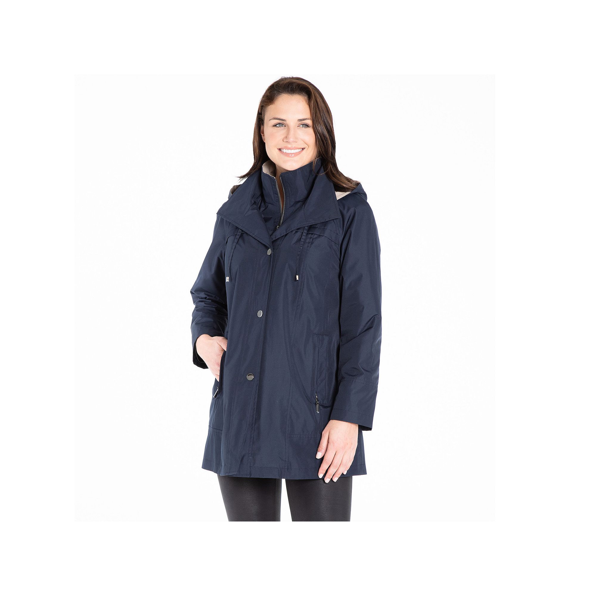Womens Fleet Street Short Trench Rain Coat- Size XL, Blue