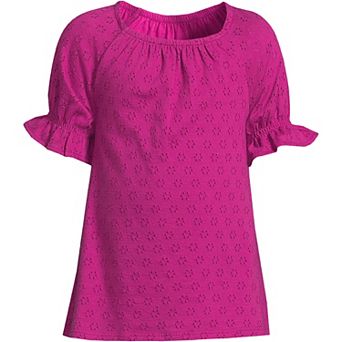 Girls 10-16 Plus Lands' End Eyelet Ruffle Sleeve Top