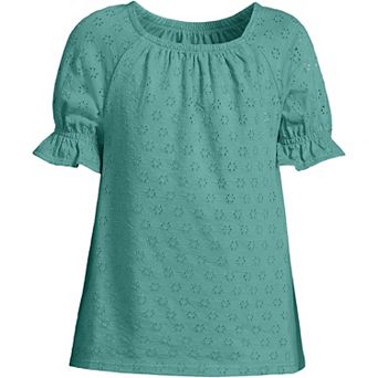 Girls 10-16 Plus Lands' End Eyelet Ruffle Sleeve Top