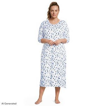 Plus Size Lands' End Long Sleeve Midcalf Nightgown