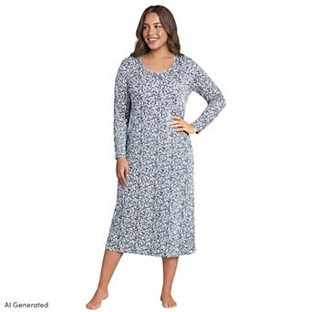 Plus Size Lands' End Long Sleeve Midcalf Nightgown