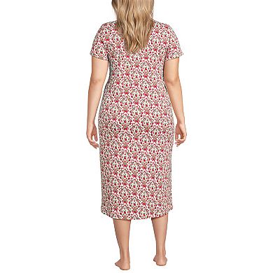 Plus Size Lands' End Short Sleeve Midcalf Nightgown