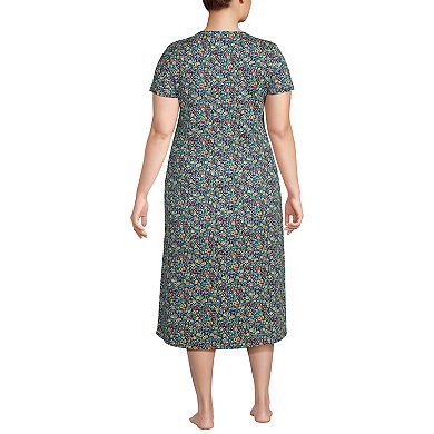 Plus Size Lands' End Short Sleeve Midcalf Nightgown