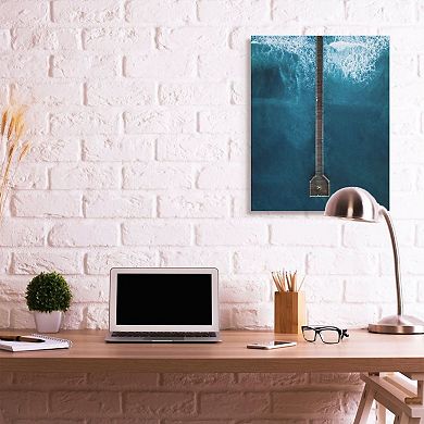 Stupell Home Decor Long Wood Wharf Beach White Ripple Waves Wall Art