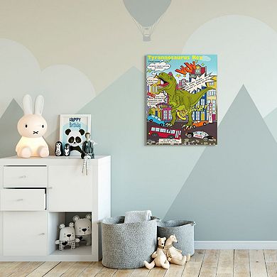 Stupell Home Decor Fun Dinosaur Facts T-Rex Destroys City Scene Wall Art