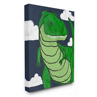 Stupell Home Decor T-Rex Kids Illustration Green Dinosaur Blue Sky Wall Art - Size: 36X48