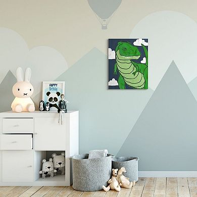 Stupell Home Decor T-Rex Kids Illustration Green Dinosaur Blue Sky Wall Art - Size: 36X48