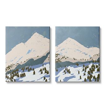 Stupell Home Decor Snowy Mountain Forest Blue Peaks Wall Art 2 pc Set