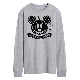 Disney's Mickey Mouse Men's Happy Halloween Pumpkin Long Sleeve Graphic Tee