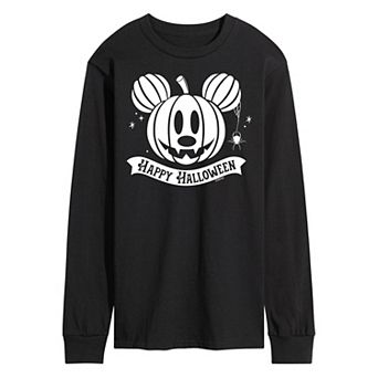 Disney's Mickey Mouse Men's Happy Halloween Pumpkin Long Sleeve Graphic Tee