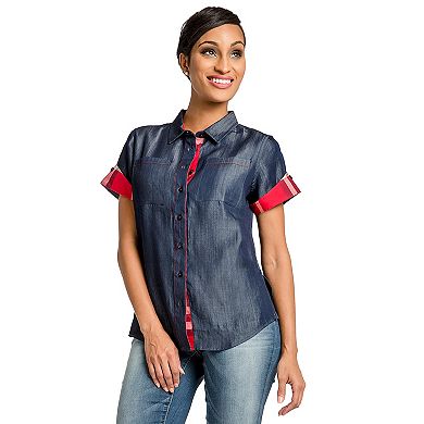 Curvy Women's Tencel Denim Short Sleeve Button Down Shirt