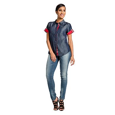 Curvy Women's Tencel Denim Short Sleeve Button Down Shirt