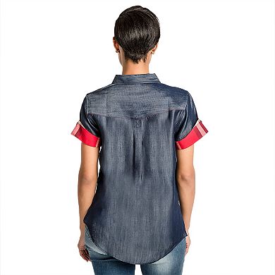 Curvy Women's Tencel Denim Short Sleeve Button Down Shirt