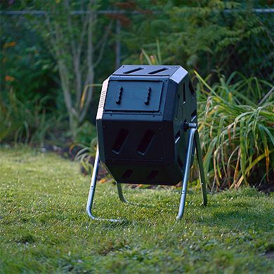 FCMP Outdoor 22.5 Gallon Tumbling Composter Waste Bin with Aeration Holes, Black