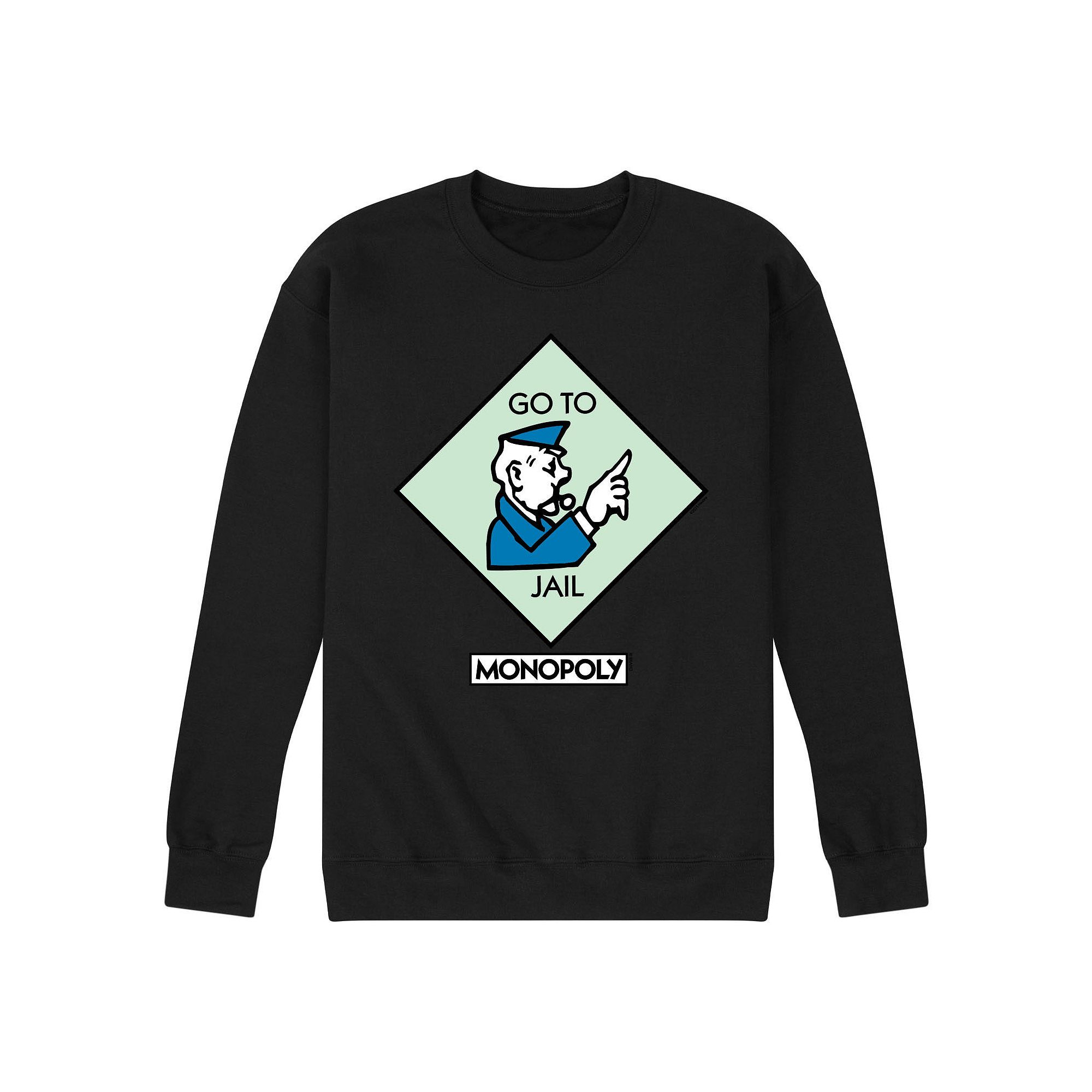 Mens Monopoly Go To Jail Square Fleece Sweatshirt, Size: Small, Black