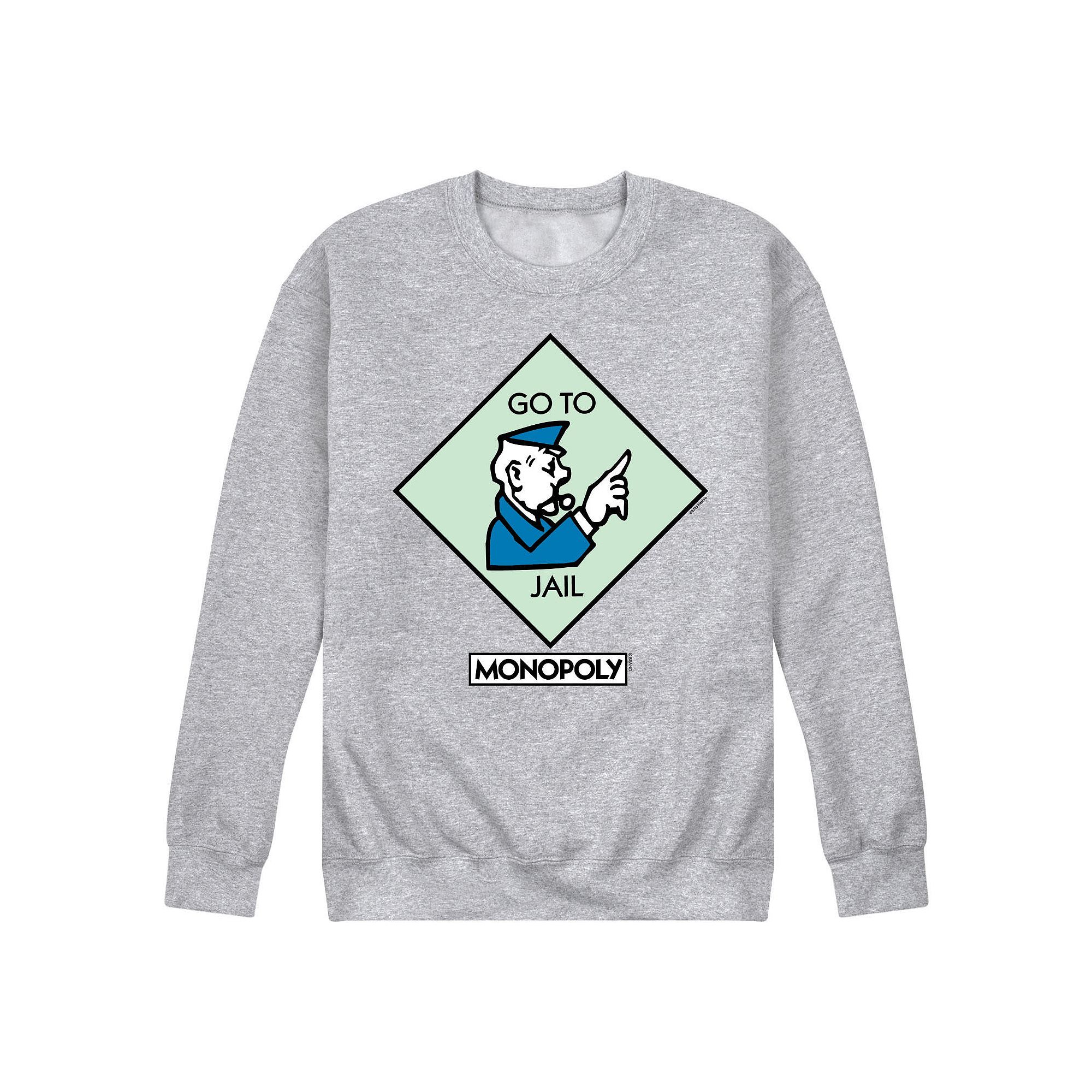 Mens Monopoly Go To Jail Square Fleece Sweatshirt, Size: Small, Gray