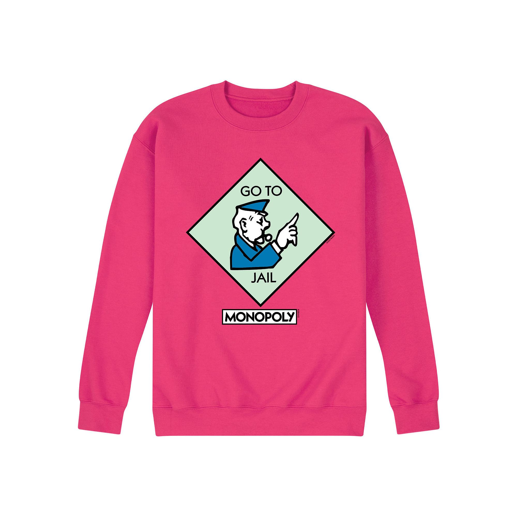 Mens Monopoly Go To Jail Square Fleece Sweatshirt, Size: Small, Pink