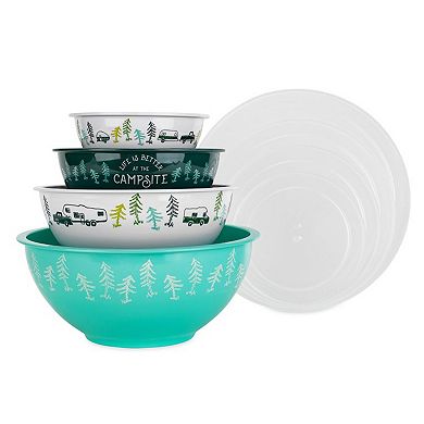 Camco Life is Better at The Campsite 8 Piece Melamine Nesting Bowl Set with Lids