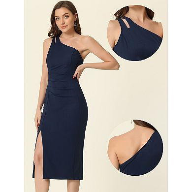 Women's Sleeveless One Shoulder Slit Fashion Tight Formal Party Dress