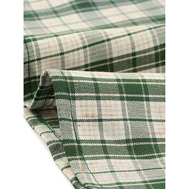 Women's Summer Contrast Square Neck Short Sleeve A-Line Plaid Dress