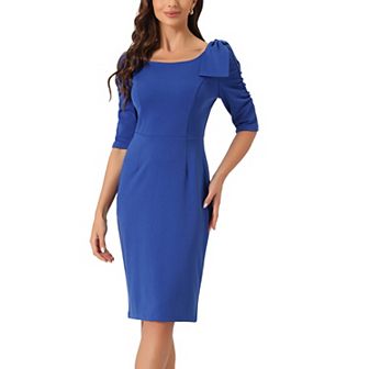 Bodycon Bow Ruffle Dress For Women's Business Casual Square Neck 3/4 Sleeve Pencil Dress