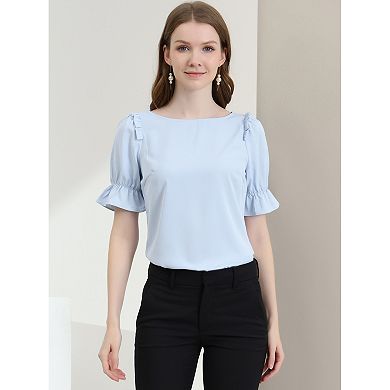 Women's Round Neck Short Sleeves Ruffle Top Blouses