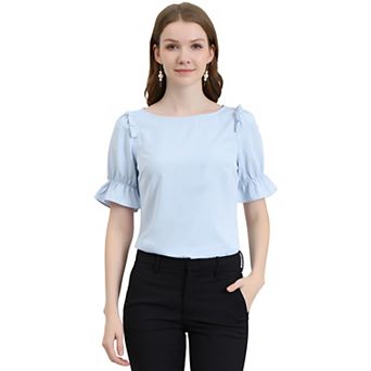 Women's Round Neck Short Sleeves Ruffle Top Blouses