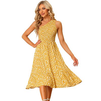 Ruffled Hem Vibrant Print Floral Smocked Summer Dress
