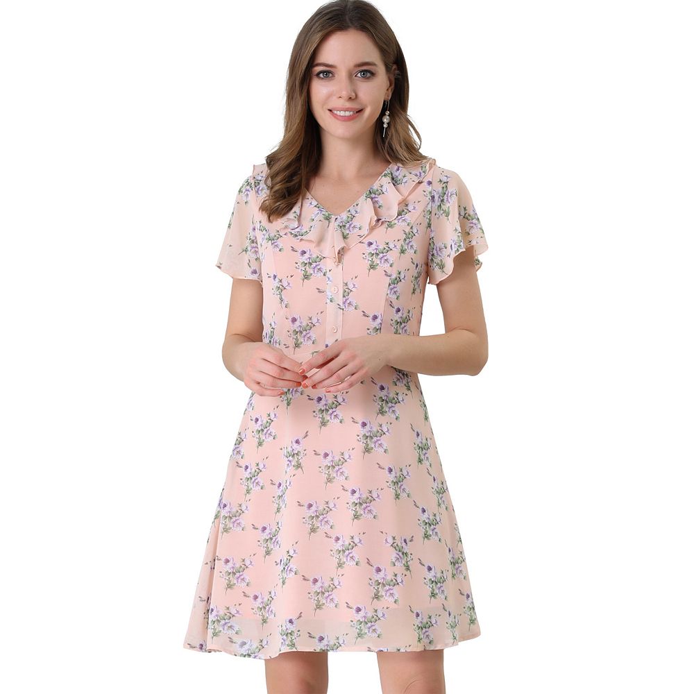 Long-Sleeved Floral-Printed ruffled Short Dress