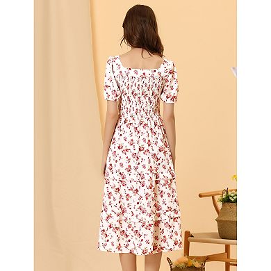 Floral Smocked Square Neck Dress For Summer main image 1