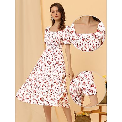 Smocked Floral Midi address Square Neck Summer Boho