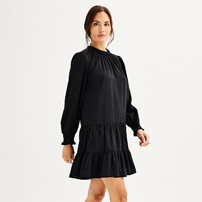 fitted lace wedding dress Dolores Black Long-Sleeve Swing Dress
