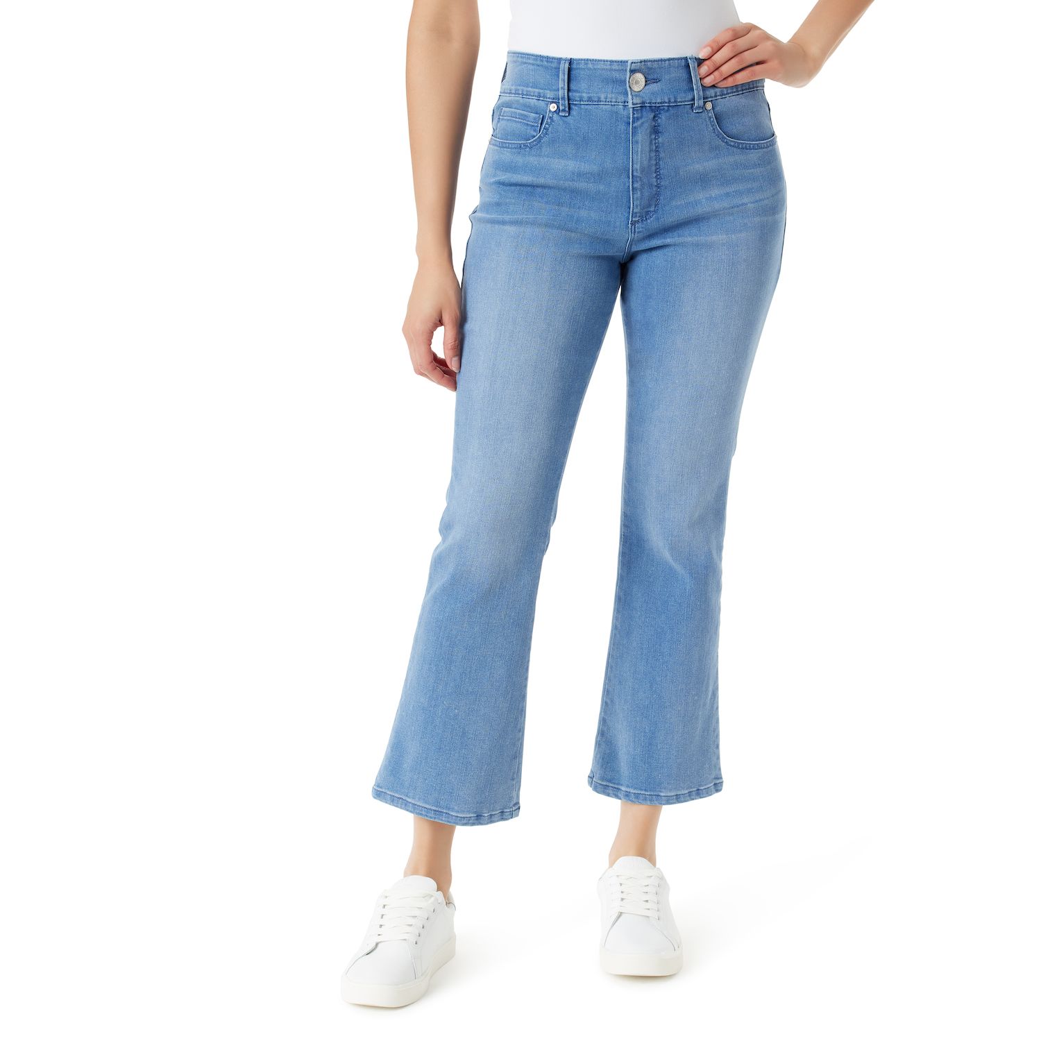 thumbnail image 2 of Gloria Vanderbilt Women's Shape Effect Flare Jeans - Granby White Whiskers - Size 14s 2 of 9