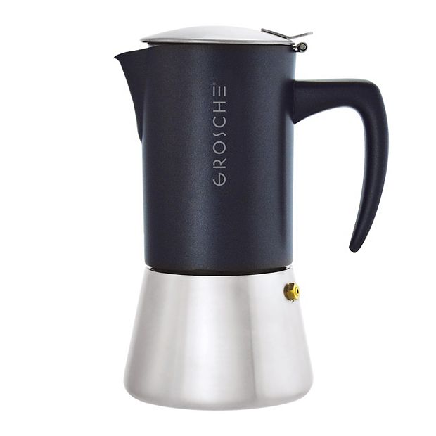 Grosche Milano Steel 6 Espresso Cup Brushed Stainless Steel Stovetop Espresso Maker Moka Pot