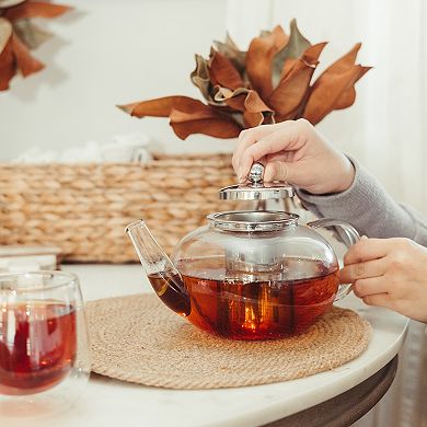 GROSCHE JOLIETTE Glass Infuser Teapot, Stainless Steel Lid & Strainer