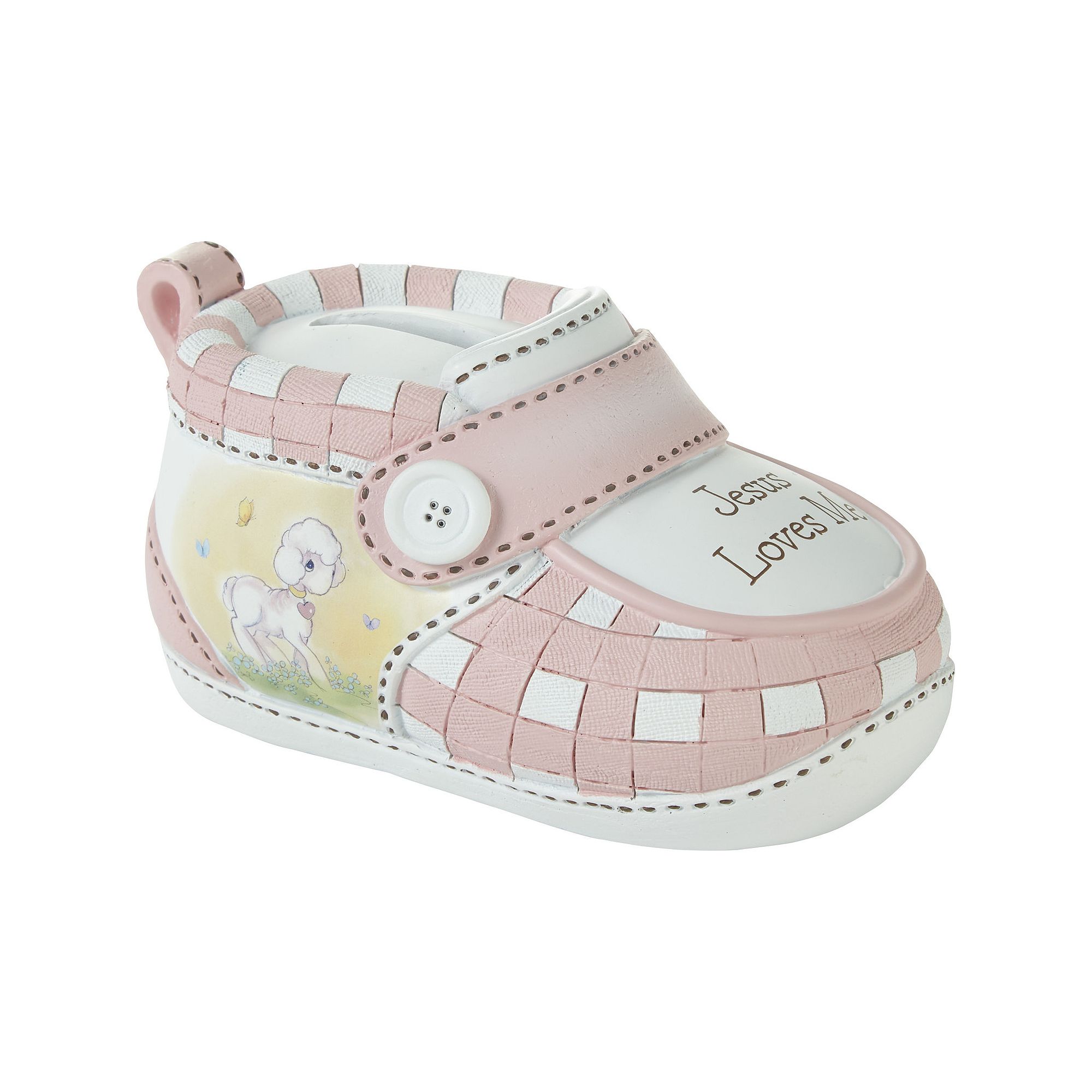 Precious Moments Jesus Loves Me Bootie Ceramic Bank, Pink