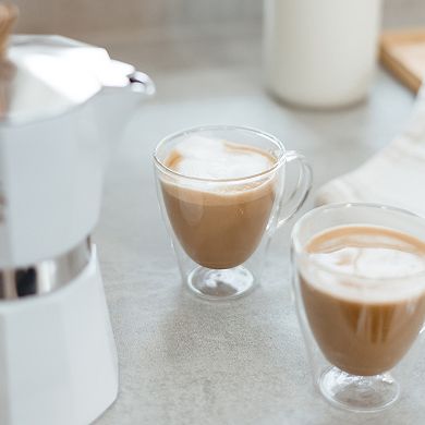 GROSCHE Milano Stone Stovetop Espresso Coffee Maker and TURIN Glass Espresso Cup Set