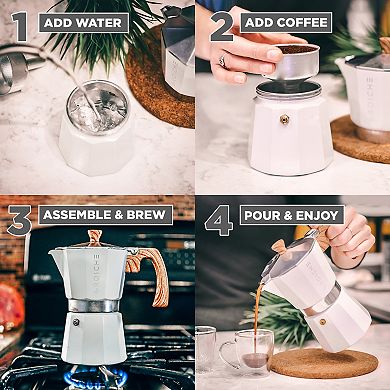 GROSCHE 9-Cup Milano Stovetop Espresso Coffee Maker and TURIN Glass Espresso Cup Set