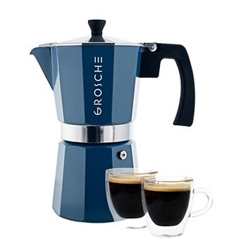 GROSCHE 9 cup Milano Stovetop Espresso Coffee Maker and TURIN Glass Espresso Cup Set