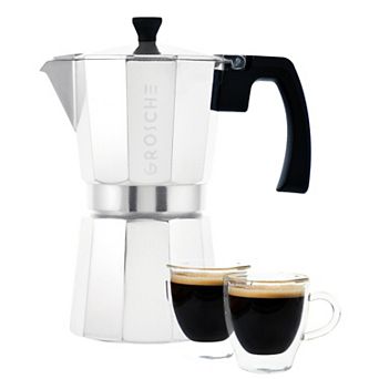 GROSCHE 9 cup Milano Stovetop Espresso Coffee Maker and TURIN Glass Espresso Cup Set