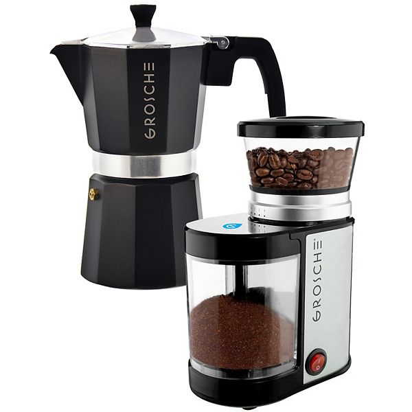 GROSCHE Milano Stovetop Espresso Coffee Maker and Electric Burr