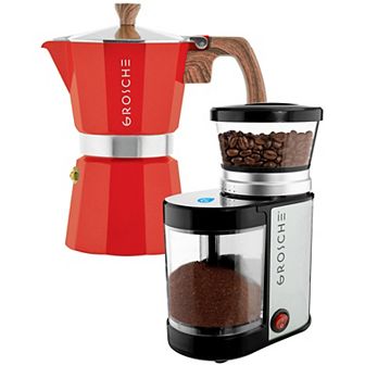 GROSCHE Milano Stovetop Espresso Coffee Maker and Electric Burr Coffee Grinder Bundle