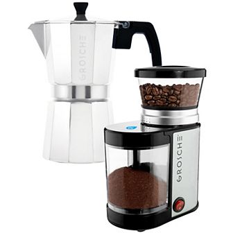 GROSCHE Milano Stovetop Espresso Coffee Maker and Electric Burr Coffee Grinder Bundle