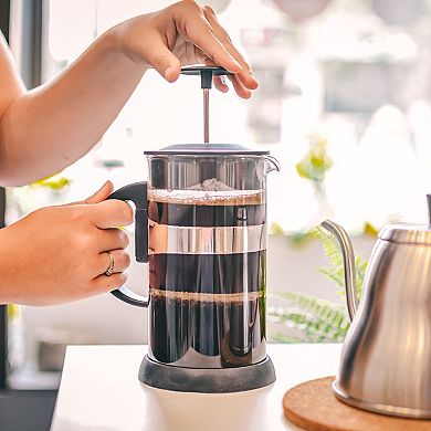 GROSCHE ZURICH French Press, CYPRUS Glass Mug & Turbo Milk Frother Bundle