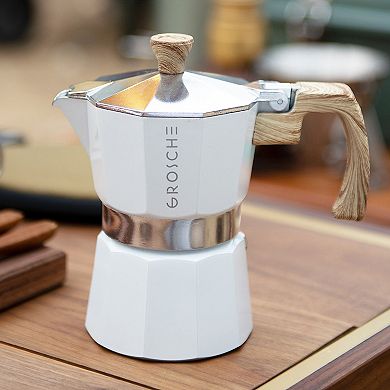 GROSCHE 3-Cup Milano Stovetop Espresso Coffee Maker and TURIN Glass Espresso Cup Set