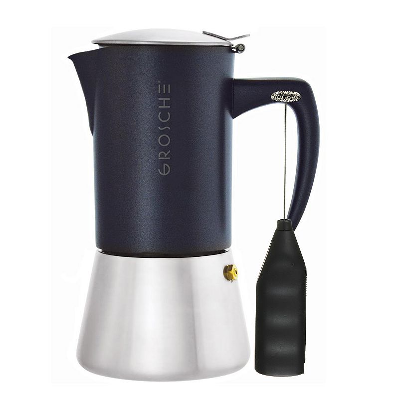 Grosche Milano Stovetop Espresso Coffee Maker and Turbo Milk Frother, Blue
