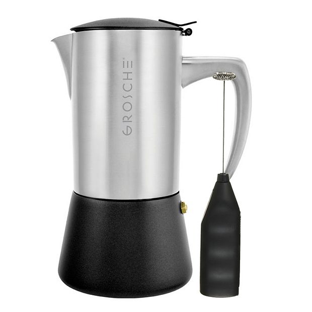 Grosche Milano Steel Stovetop Espresso Coffee Maker and Turbo Milk Frother, Silver