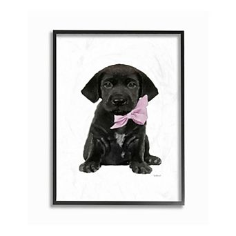 Stupell Home Decor Puppy Pink Bow Framed Wall Art- Size 24x30