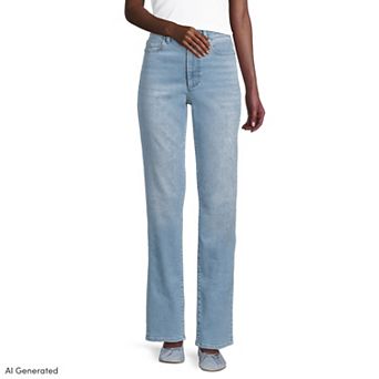 Women's Lands' End Recover High Rise Straight Leg Blue Jeans