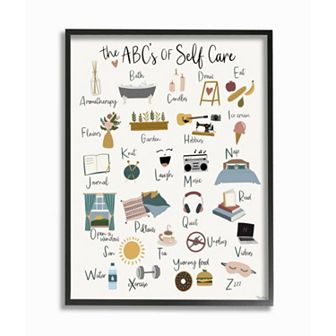 Stupell Home Decor ABCs of Self Care Adult Relaxation Alphabet Wall Art - Black Frame
